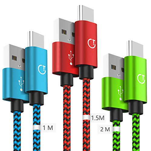 Gritin Cavo USB C [3 Pezzi: 1m, 1.5m, 2m] Nylon Intrecciato Cavo USB Tipo C per Galaxy S9/S8+, Note 8, Nintendo Switch, Sony Xperia XZ, HTC 10/U11, OnePlus 5T, Huawei P9 e pi (Colore)
