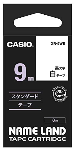 Casio XR-9WE Nastro Stampa 9mm Nero su Bianco, Lunghezza 8 m