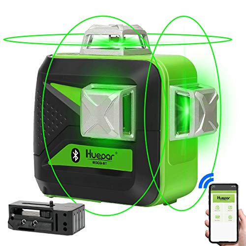 Huepar 603CG-BT 3D Livella Laser 3x 360 Verde con Bluetooth, Modalità Impulso, TRIPLA ALIMENTAZIONE, Livella Laser Autolivellante a Croce, 360 Orizzontale/Verticale 12 Linee, con 360° Base magnetico