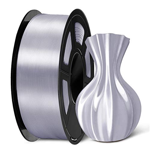 SUNLU 3D Filament 1.75, Shiny Silk PLA Filament 1.75mm, 1KG PLA Filament 0.02mm for 3D Printer 3D Pens, Silver