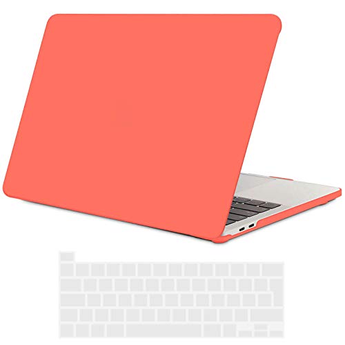 TECOOL Custodia MacBook PRO 13 Pollici 2020 (Modello: A2338 M1 / A2289 / A2251), Plastica Cover Case Rigida e Copritastiera in Silicone per MacBook PRO 13.3 con Touch Bar - Arancio Corallo