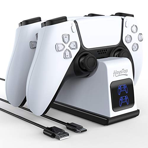 HEYSTOP Ricarica Controller PS5, Caricatore Rapido per Joystick PS5 con Indicatore LED, Base di Ricarica Doppia per Playstation5