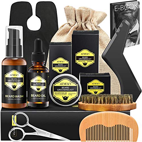 Kit Barba per Uomo Cura Barba 9Pcs ATMOKO, Grembiule da barba,Pennello Barba,Pettine Barba,Balsamo per La Barba,Olio Barba,Forbici Barba,tutto per la cura della barba,Perfetto Regali Uomo per Lui