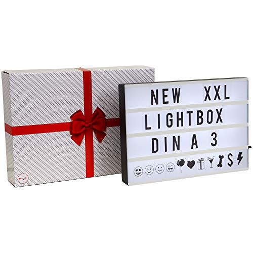 B.K.Licht Lampada LED Light Box dimensione A3, lavagna luminosa con lettere intercambiabili, luce grande per scrivere messaggi, decorazioni casa, batterie AA o cavetto, LED integrati, 150Lm, IP20