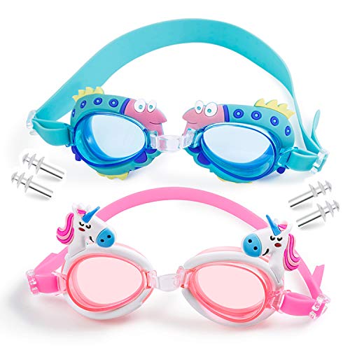 MOOKLIN ROAM Occhialini da Nuoto per Bambini, 2 Pezzi Anti-Appannamento Occhiali da Piscina Agonistico con Protezione UV Impermeabile e Tappi per Orecchie, Confortevole Regolare per Bambini