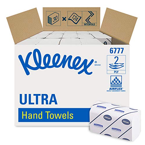 Kleenex 6777 Asciugamani intercalati Ultra, 30 confezioni da 124 fogli di carta, 2 veli, Tecnologia Airflex*, Colore: Bianco, 06777000