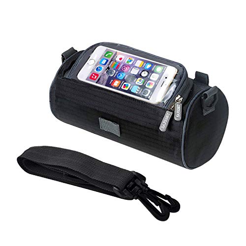 Borsa da Manubrio per Bicicletta per Bici da strada, Mountain Bike e Motociclette Borsone per Biciclette Porta Telefono Touchscreen.Custodia per Bici Impermeabile Tracolla Rimovibile (nero)