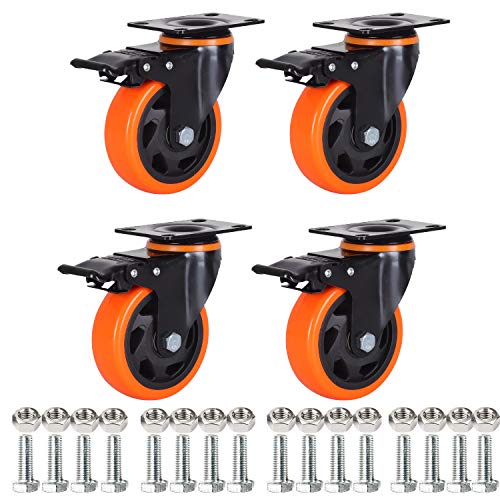 Rotelle robuste in acciaio con piastra in gomma resistente per mobili da tavolo (nero con arancione 75 mm) doppio cuscinetto)