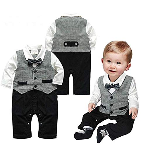 Tutina/pagliaccetto per neonato, manica lunga, monopezzo, stile gentleman Grey 0-6 mesi