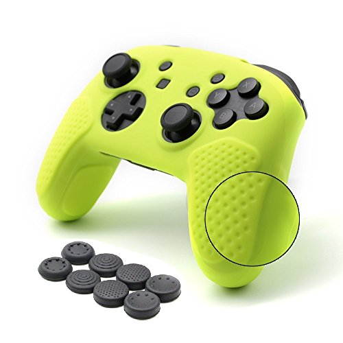 CHIN FAI per Nintendo Switch PRO Controller Case, Custodia Protettiva in Silicone Antiscivolo con 8pcs Thumbsticks Grip (Giallo Limone)