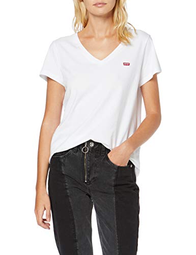 Levi's Perfect V Neck T-Shirt, Bianco (White + 0002), Large Donna