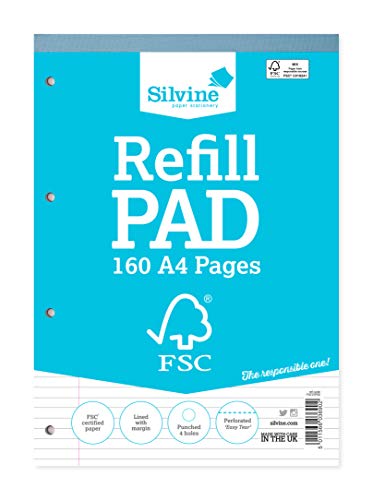 Silvine - Blocco di ricarica A4, 160 pagine, FSC. Righe 8 mm con margine, rif. FSCRP80