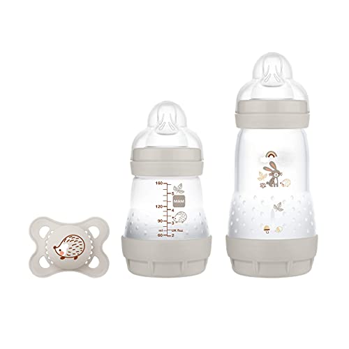 MAM Easy Start Anti-Colic Elements Starter Set S per bambini con 2 biberon anti-colic (160 ml e 260 ml) con tettarella misura 1 e ciuccio, coniglio-Istruzioni in lingua straniera