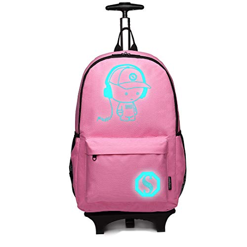 Kono Tiny Trekker trolley per bambini bagaglio a mano trolley con maniglia trolley leggero con ruote valigia a mano,Zaino moda Anime Zaino luminoso per donna (Rosa)