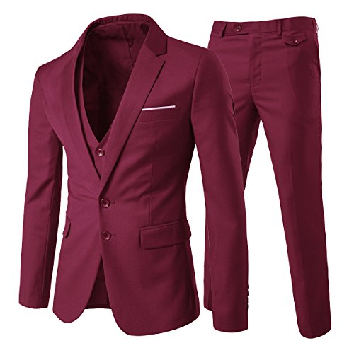 Cloudstyle, completo da uomo con vestibilità moderna, in 3 pezzi con giacca, gilè e pantaloni Wine Red 2XL