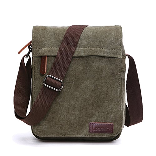 LOSMILE Borse a spalla da Uomo,Borse Messenger di tela, Borse per Tablet PC, Borsa a tracolla, Borsello,Per lavoro e scuola.(M-Army Green)