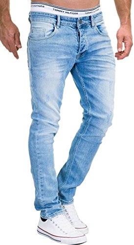 MERISH 9148-2100, jeans da uomo slim fit, elasticizzati, in denim 9148 azzurro 34W x 32L