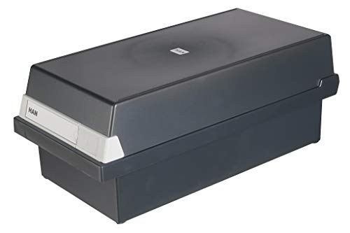 HAN 956-13, scatola per documenti formato A6, design innovativo e accattivante, contiene 1.300 carte, coperchio regolabile in dotazione con etichetta grande scrittura, nero