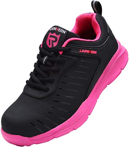 Scarpe da Lavoro da Donna,DY-118 Scarpe Antinfortunistiche Ultraleggeri Riflettenti Traspiranti,Scarpe Punta in Acciaio, Brillante Nero, 40 EU