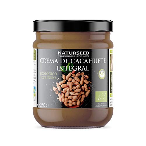 Naturseed - Burro di arachidi biologico naturale 100% - senza zucchero, senza sale, senza glutine, senza lattosio - Arachidi crude con la pelle - Sapore dolce - Proteine - Ricette gratis (250gr)