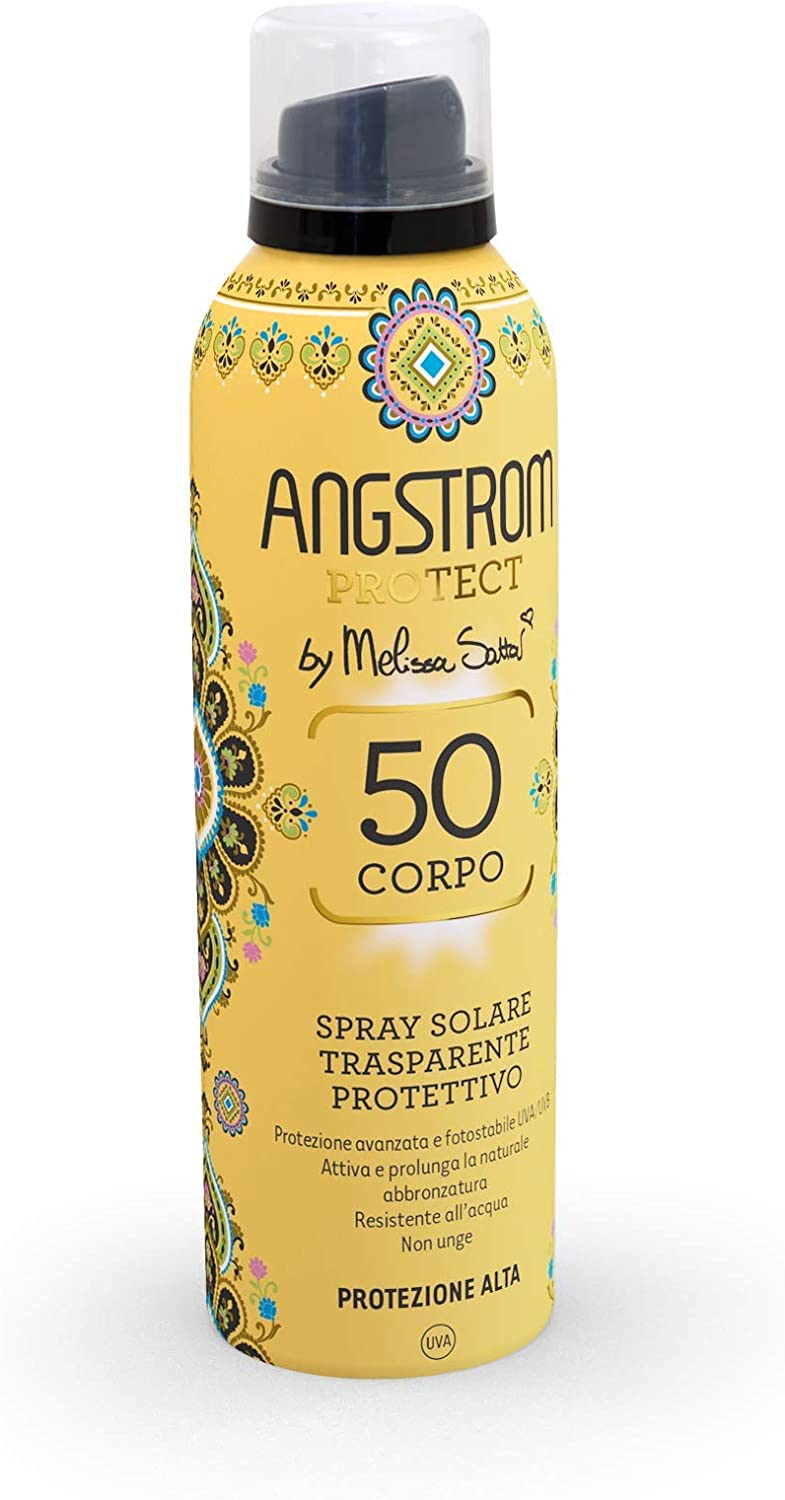 Angstrom Protect Spray Solare Trasparente, Protezione Solare 50+ con Azione Ultra Idratante Istantanea e Duratura, anche su Pelle Bagnata, 150 ml