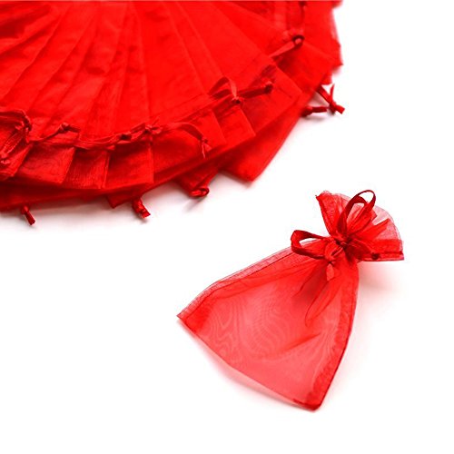 C.X.Y. 100 Sacchetti Organza 7 * 9cm Confetti Bomboniera Regalo (Rosso)