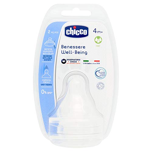 Chicco 00020845200000 Benessere Tettarella Flusso Veloce, Silicone, Bianco , 4 Mesi +, 2 Pezzi