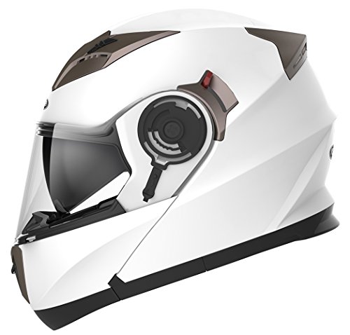 Casco Modulare Moto Integrale Scooter - YEMA YM-925 Caschi Modulari Motorino Integrali ECE Omologato Donna Uomo con Doppia Visiera Parasole,Bianco, XL