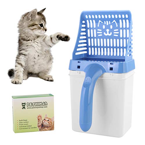 Eurobuy Litter Cat Litter Trash Can 2 in 1, utile Strumento per la Pulizia dell'animale Domestico con Sacco della Spazzatura, Pulizia della Sabbia per lettiera (Opzione 2 Colori) (Color : Blu)