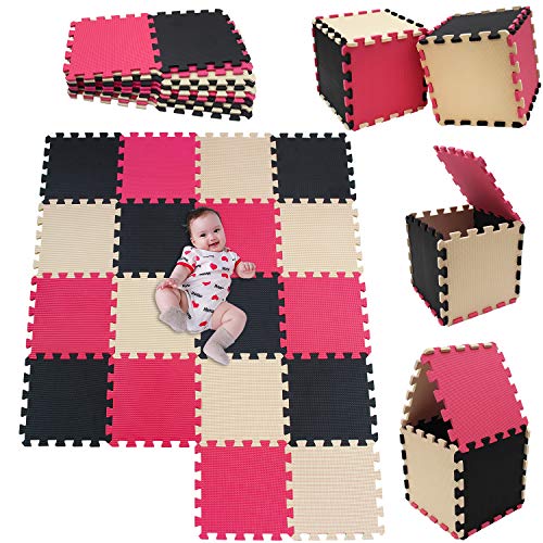 MSHEN Tappeto Puzzle con Certificato CE e Certificazione in Soffice Schiuma Eva | Tappeto da Gioco per Bambini | Tappetino Puzzle...dimensione1.62 mq,nero-rosso-beige-040910g18