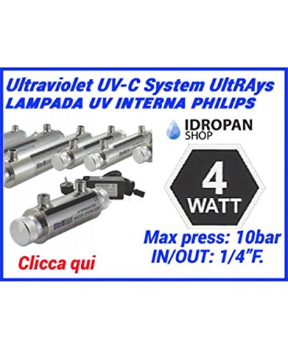 Sterilizzatore UV per Acqua, Lampada UV, sistemi UV UltRAays 4Watt. con Lampada Interna Philips Sistema Completo