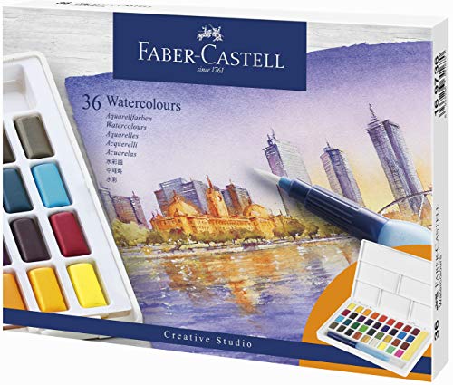 Faber-Castell Colori ad Acquerello, 36 Pezzi, con Pennello per Serbatoio dell'Acqua