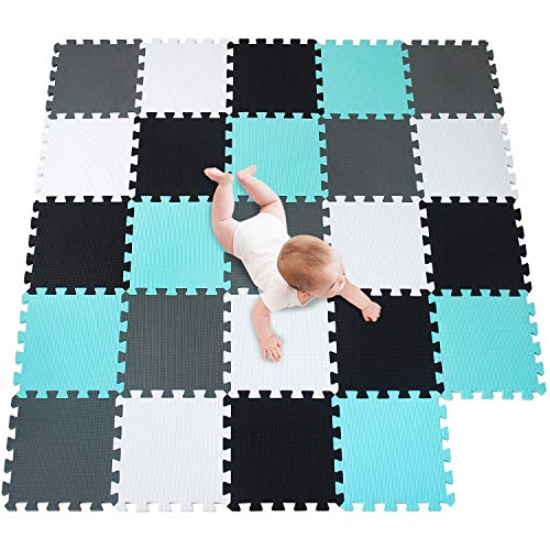 meiqicool -24 Pezzi Tappetino Puzzle per Bambini in gommapiuma Eva, Tappetino da Gioco, Puzzle Tappeto, Puzzle per Bambini in gommapiuma,Dimensioni 142 x142 x 1cm Bianco-Nero-Verde-Grigio