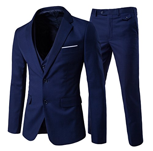 Cloudstyle, completo da uomo con vestibilità moderna, in 3 pezzi con giacca, gilè e pantaloni Navy XL