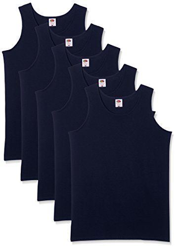 Fruit of the Loom 5-Pack Athletic Mens Canotta, Blu (Deep Navy), Large (Pacco da 5) Uomo