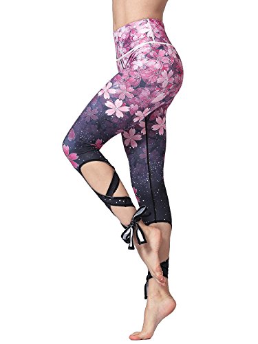 FLYILY Leggings da Donna per Yoga Corsa Allenamento Controllo Pancia Pantaloni 3/4