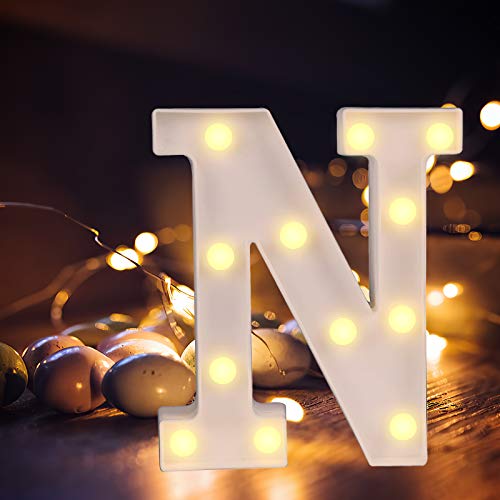 Lettere dell'alfabeto luminose a LED, luce bianca calda, decorazione per casa, feste, bar, matrimoni, festival. N