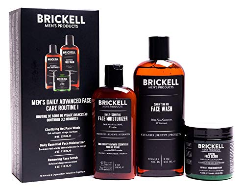 Brickell Uomo Daily Advanced Face Care Routine I - Gel detergente viso + scrub viso + lozione idratante per il viso - naturale e biologico