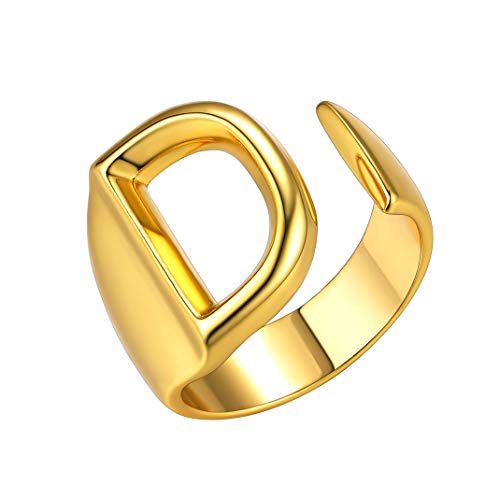 GoldChic Jewelry D Anello Aperto Unisex Iniziale, Anello Aperto Regolabile Lettera captial Oro per Donna
