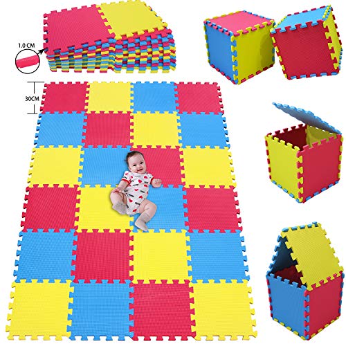 MSHEN 24 Foglio Tappeto Puzzle con Certificato CE e Certificazione in Soffice Schiuma Eva | Tappeto da Gioco per Bambini | Tappetino Puzzle...dimensione1.94 mq,giallo-blu-rosso-EGIg24