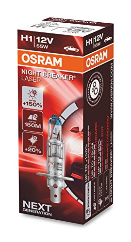 OSRAM NIGHT BREAKER® LASER H1, next generation, +150% di luce, lampada da proiettore alogena, 64150NL, 12V, auto, scatola (1 lampada)