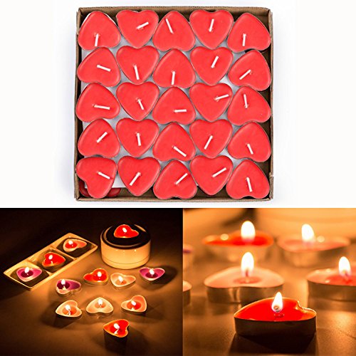 Txyk 50 candele amore galleggiante senza fumo candele romantico moderno Rosso a forma di cuore