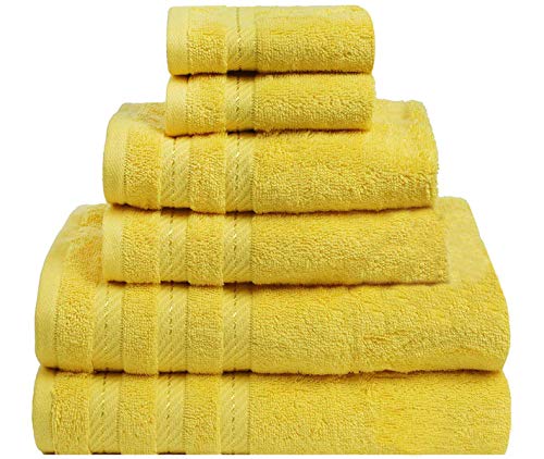 CASA COPENHAGEN Bella Luxury Hotel & Spa, set di 6 asciugamani turchi in cotone 600 g/mq, include 2 asciugamani da bagno, 2 asciugamani per le mani, 2 salviette, colore: Giallo ranuncolo