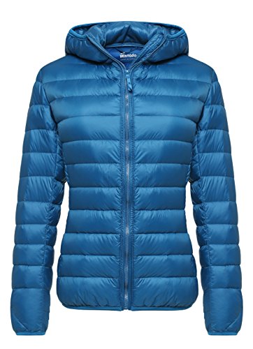 Wantdo Piumino Ultraleggero Corto Piumino da Montagna Isolante Piumino Leggero Ripiegabile Cappotto Casual Mezza Stagione Donna Azzurro XL