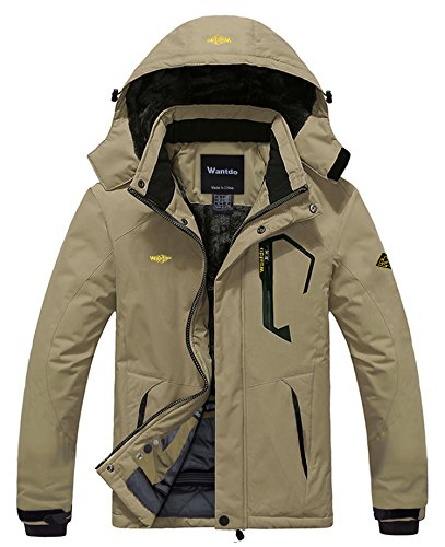 Wantdo Giacca da Sci Impermeabile Cappotto da Lavoro Idrorepellente Parka in Pile Imbottita Calda Cappotto da Passeggio all'Aperto Sport Uomo Cachi S