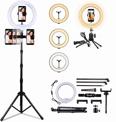 Anello luminoso a LED Supporto per treppiede RingLight pieghevole da 10 pollici portatile per video YouTube, Studio, trucco, dimmerabile 3 modalità di illuminazione 11 Livello di luminosità (SET 4)