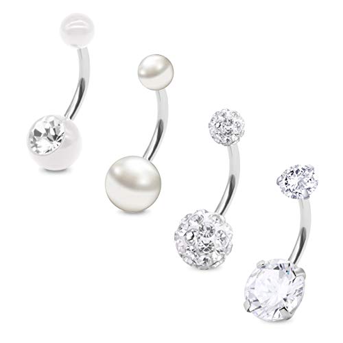 14 Gauge Piercing Ombelico Anello Acciaio inossidabile Cristallo Palla & CZ Perla Donna Uomo Piercing Pancia Banana 10mm Gioielli per il corpo - Argento