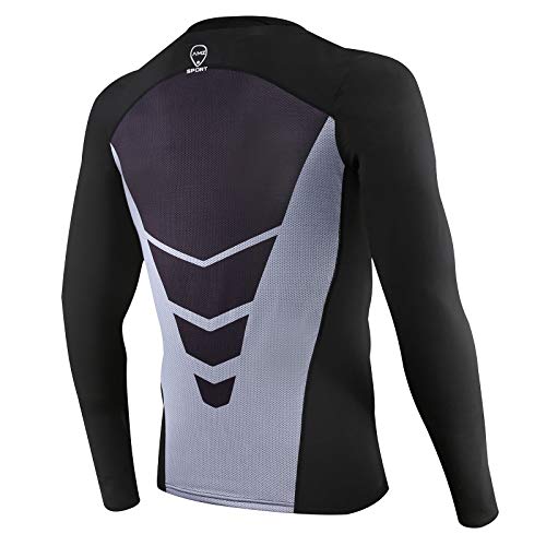 AMZSPORT Camicia a Compressione da Uomo T-Shirt Sportiva Fitness a Manica Lunga Raffreddare Strato di Base a Secco - Nero L