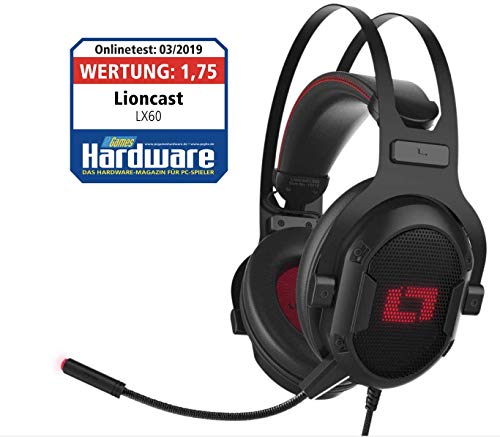 Lioncast LX60 Cuffie da Gioco USB per PC, PS4, Xbox One, Nintendo Switch, Mac, Laptop, Smartphone (Stereo & Suono Surround 7.1 Virtuale, Illuminazione RGB LED, Headset Chiuso Over-Ear, Mute LED)