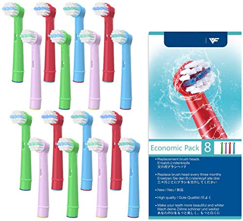 WuYan Testine Ricambio Sostituzione per bambini Oral B Compatibile Testine per Spazzolino Compatibili per Bambini (Multicolore 16 Pezzi)